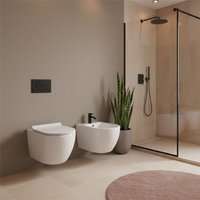 LANERI Set Hänge-Sanitärkeramik Bent Rim – WC + Bidet – Spülrandlos – Weiß Glänzend – Soft-Close WC-Sitz LANERI Set Hänge-Sanitärkeramik Bent Rim – WC + Bidet – Spülrandlos – Weiß Glänzend – Soft-Close WC-Sitz von GIORGY