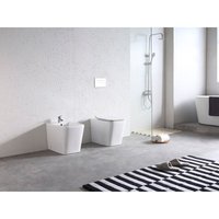 Set Sanitärkeramik Edge Rimless – Stand-WC + Bidet – Wandbündig – Weiß Glänzend – Spülrandlos – Kantiges Design – Soft-Close WC-Sitz von GIORGY