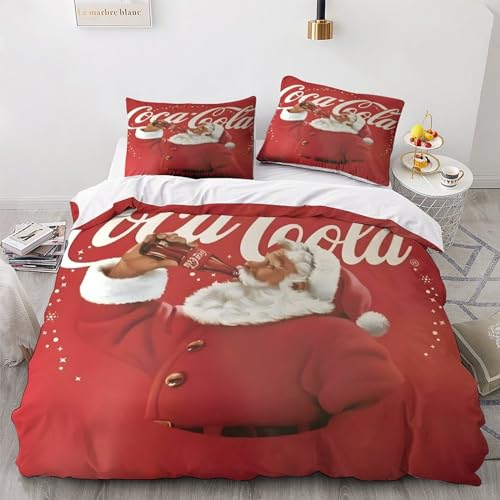GIOSBR Coca - Cola 3D Gedruckter Christmas Mädchen Junge Kinder Bettwäschegarnitur Bettbezug Set Bettwäsche Und Kissenbezüge Weich Microfaser Reissverschluss 3 Teilig Double（200x200cm） von GIOSBR