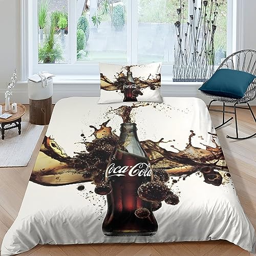 GIOSBR Coca - Cola 3D Gedruckter Mädchen Junge Kinder Bettwäschegarnitur Bettbezug Set Bettwäsche Und Kissenbezüge Weich Microfaser Reissverschluss 2 Teilig Single（135x200cm） von GIOSBR