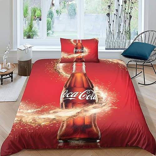 GIOSBR Coca - Cola Bettwäschegarnitur Mädchen Junge Kinder 3D Gedruckter Bettbezug Set Reissverschluss Weich Microfaser Bettwäsche Und Kissenbezüge 2 Teilig Single（135x200cm） von GIOSBR