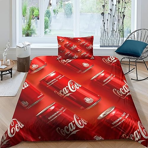 GIOSBR Coca - Cola Für Kinder Mädchen Jungen 3D Gedruckter Bettbezug Set Bettwäschegarnitur Und Kissenbezüge Weich Microfaser Bettwäsche Reissverschluss 2 Teilig Single（135x200cm） von GIOSBR