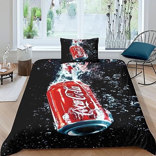 GIOSBR Coca - Cola Mädchen Junge Kinder Bettbezug Set 3D Gedruckter Bettwäschegarnitur Reissverschluss Bettwäsche Und Kissenbezüge Weich Microfaser 2 Teilig Single（135x200cm） von GIOSBR