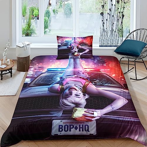 GIOSBR Harley Quinn 3D Gedruckter Für Kinder Mädchen Jungen Bettbezug Set Bettwäschegarnitur Und Kissenbezüge Reissverschluss Weich Microfaser Bettwäsche 2 Teilig Single（135x200cm） von GIOSBR