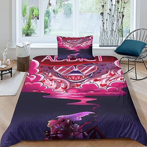 GIOSBR Hazbin Hotel 3D Gedruckter Anime Movie Bettbezug Set Bettwäschegarnitur Für Kinder Mädchen Jungen Bettwäsche Und Kissenbezüge Weich Microfaser Reissverschluss 2 Teilig Single（135x200cm） von GIOSBR