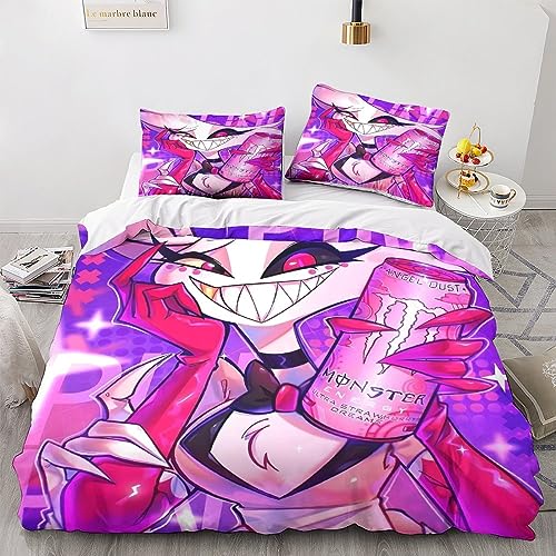 GIOSBR Hazbin Hotel 3D Gedruckter Anime Movie Bettbezug Set Mädchen Junge Kinder Bettwäschegarnitur Und Kissenbezüge Weich Microfaser Reissverschluss Bettwäsche 3 Teilig Double（200x200cm） von GIOSBR