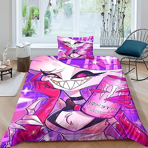 GIOSBR Hazbin Hotel Bettbezug Set Mädchen Junge Kinder 3D Gedruckter Anime Movie Bettwäschegarnitur Reissverschluss Bettwäsche Und Kissenbezüge Weich Microfaser 2 Teilig Single（135x200cm） von GIOSBR