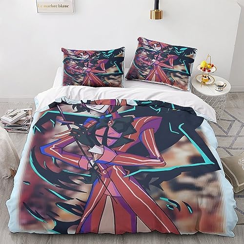 GIOSBR Hazbin Hotel Bettwäschegarnitur Für Kinder Mädchen Jungen 3D Gedruckter Comic Bettbezug Set Reissverschluss Und Kissenbezüge Bettwäsche Weich Microfaser 3 Teilig Double（200x200cm） von GIOSBR