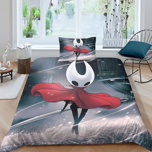 GIOSBR Hollow Knight Bettbezug Set 3D Gedruckter Game Für Kinder Mädchen Jungen Bettwäschegarnitur Weich Microfaser Bettwäsche Und Kissenbezüge Reissverschluss 2 Teilig Single（135x200cm） von GIOSBR