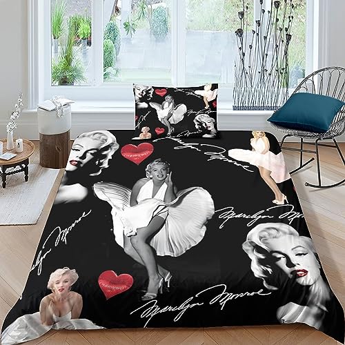 Marilyn Monroe Art 3D Gedruckter Bettwäschegarnitur Bettbezug Set Mädchen Junge Kinder Und Kissenbezüge Bettwäsche Reissverschluss Weich Microfaser 2 Teilig Single（135x200cm） von GIOSBR