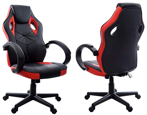 GIOSEDIO FBH Gaming PC Sessel Bürosessel Chefsessel Bürostuhl Drehstuhl Bürodrehstuhl PU-Lederimitat/Mesh-Membrane (Schwarz/Rot) von GIOSEDIO