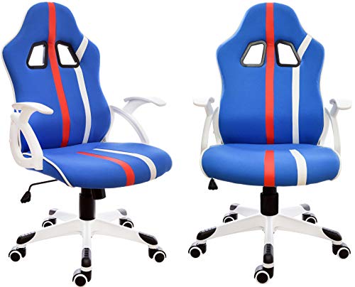 GIOSEDIO FBL Blau mit roten und weißen Streifen Gaming PC Sessel Bürosessel Chefsessel Bürostuhl Drehstuhl Bürodrehstuhl PU-Lederimitat/Mesh-Membrane (Blau) von GIOSEDIO
