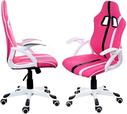 GIOSEDIO FBL Rosa mit schwarzen und weißen Streifen Gaming PC Sessel Bürosessel Chefsessel Bürostuhl Drehstuhl Bürodrehstuhl PU-Lederimitat/Mesh-Membrane (Rosa) von GIOSEDIO