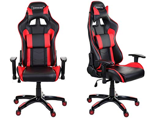 GIOSEDIO GSA041 Rot/Schwarz Ergonomisch Gaming PC Stuhl, Chefsessel mit Verstellbarer Rückenlehne und Armlehnen. Racing Bürostuhl Komfortabler Bürostuhl in sportlicher Racer Optik. (Rot/Schwarz) von GIOSEDIO