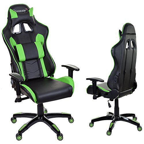 GIOSEDIO GSA047 Schwarz/Grün Ergonomisch Gaming PC Stuhl, Chefsessel mit Verstellbarer Rückenlehne und Armlehnen. Racing Bürostuhl Komfortabler Bürostuhl in sportlicher Racer Optik. (Schwarz/Grün) von GIOSEDIO