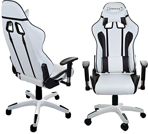 GIOSEDIO GSAR24 Weiß Ergonomisch Gaming PC Stuhl Schreibtischstuhl, Chefsessel mit Verstellbarer Rückenlehne und Armlehnen. Racing Bürostuhl Komfortabler Bürostuhl in sportlicher Racer Optik. (Weiß) von GIOSEDIO