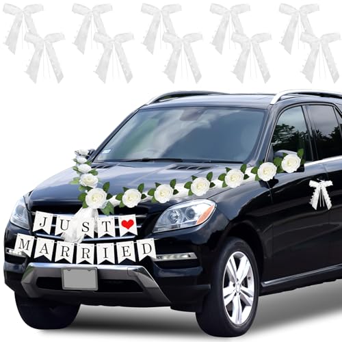 Autoschmuck für Hochzeit GIOVARA Auto Deko Hochzeit mit 11 extrastarken Saugnäpfen, Autoschmuck Hochzeit Blumen mit Saugnapf, Autodeko Hochzeitsdeko Rose Deko, für Autoschmuck Hochzeit Blumen von GIOVARA