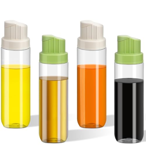 GIOVARA 4 Stück 500 ml Öl- und Essigspender-Set, Ölflasche, Automatisch öffnende Ölspender, Olivenöl Flasche Set, Lebensmittelechtem Bleifreiem Glas mit Etikette für Küche BBQ,Transparent von GIOVARA