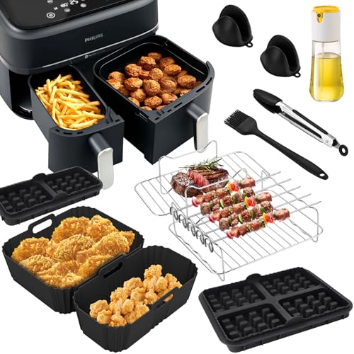 GIOVARA Heißluftfritteuse Zubehör für Philips Airfryer, 11-teiliges Airfryer Zubehör Set mit Silikonform, Grillrost, Waffeleisen-Form, Küchenzange, Backzubehör – Kompatibel mit 6L/3L Modellen von GIOVARA