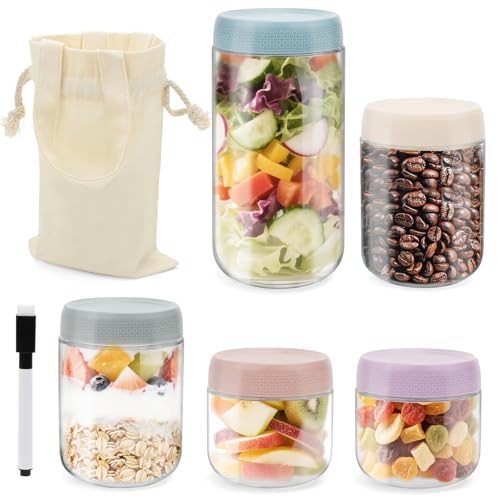 GIOVARA Overnight Oats Gläser mit Deckel 5 Stück Overnight Oats, Einmachgläser mit Schraubdeckel, Mahlzeit-Vorbereitung – Luftdicht Auslaufsicher – Ideal für Meal Prep, Fitnessgesunde Ernährung GIOVARA Overnight Oats Gläser mit Deckel 5 Stück Overnight Oats, Einmachgläser mit Schraubdeckel, Mahlzeit-Vorbereitung – Luftdicht Auslaufsicher – Ideal für Meal Prep, Fitnessgesunde Ernährung von GIOVARA