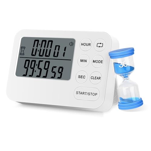 Küchentimer, GIOVARA Digitaler Küchentimer Magnetischer Countdown Timer mit lautem Alarm, Dual Timer Display, große Ziffern, Sand Timer 30min- Magnetisch, Kickstand, hängend für Kochen, Dusche von GIOVARA