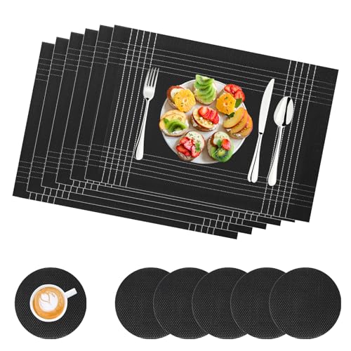 Platzset Abwischbar GIOVARA Tischsets 6er-Set, rutschfest Abwaschbar Tischsets,PVC Abgrifffeste Hitzebeständig Platzdeckchen, leicht zu reinigen, für Esstisch, Küche, Party, drinnen und draußen von GIOVARA