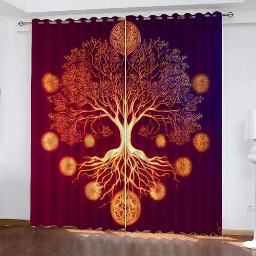 GIOVIA 3D Baum des Lebens Vorhänge Abdunkelnde Kunst Baum Kindervorhänge Vorhang mit ösen 2er Set Gardinen Blickdicht Verdunkelungs für Kinderzimmer Schlafzimmer Wohnzimmer B 150 X H 166 cm von GIOVIA