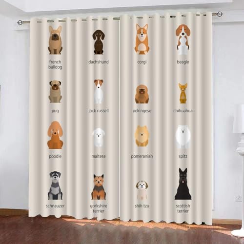 GIOVIA 3D Dackel Gardinen Abdunkelnde Tiere Hunde Kindervorhänge Vorhang mit ösen 2er Set Vorhänge Blickdicht Verdunkelungs für Kinderzimmer Schlafzimmer Wohnzimmer B 140 X H 160 cm von GIOVIA