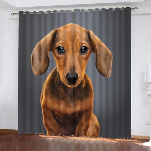 GIOVIA 3D Dackel Gardinen Abdunkelnde Tiere Hunde Kindervorhänge Vorhang mit ösen 2er Set Vorhänge Blickdicht Verdunkelungs für Kinderzimmer Schlafzimmer Wohnzimmer B 140 X H 160 cm von GIOVIA