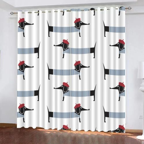 GIOVIA 3D Dackel Vorhänge Abdunkelnde mit ösen 2 Stücks Gardinen Blickdicht Verdunkelungs Cartoon Dackel Kälteschutz Scheibengardinen für Junge Mädchen Schlafzimmer B 234 X H 183 cm von GIOVIA
