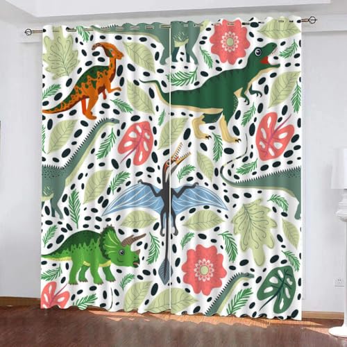 GIOVIA 3D Dino Vorhang Abdunkelnde Cartoon Dinosaurier Polyester Vorhänge mit ösen 2er Set Gardinen Blickdicht Verdunkelungs Geräuschreduzierung für Schlafzimmer Wohnzimmer B 234 X H 137 cm von GIOVIA