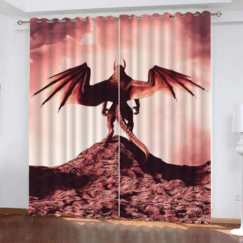 GIOVIA 3D Drachen Vorhänge Abdunkelnde Retro Drache Kindervorhänge Vorhang mit ösen 2er Set Gardinen Blickdicht Verdunkelungs für Kinderzimmer Schlafzimmer Wohnzimmer B 110 X H 95 cm GIOVIA 3D Drachen Vorhänge Abdunkelnde Retro Drache Kindervorhänge Vorhang mit ösen 2er Set Gardinen Blickdicht Verdunkelungs für Kinderzimmer Schlafzimmer Wohnzimmer B 110 X H 95 cm von GIOVIA