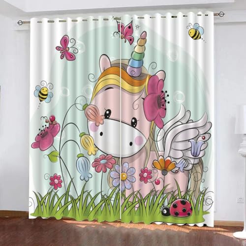 GIOVIA 3D Einhorn Gardinen Abdunkelnde Schmetterling Einhorn Kindervorhänge Vorhang mit ösen 2er Set Vorhänge Blickdicht Verdunkelungs für Kinderzimmer Schlafzimmer Wohnzimmer B 140 X H 160 cm von GIOVIA