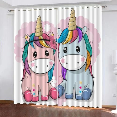 GIOVIA 3D Einhorn Vorhang Abdunkelnde Paar Einhorn Polyester Vorhänge mit ösen 2er Set Gardinen Blickdicht Verdunkelungs Geräuschreduzierung für Schlafzimmer Wohnzimmer B 234 X H 137 cm von GIOVIA