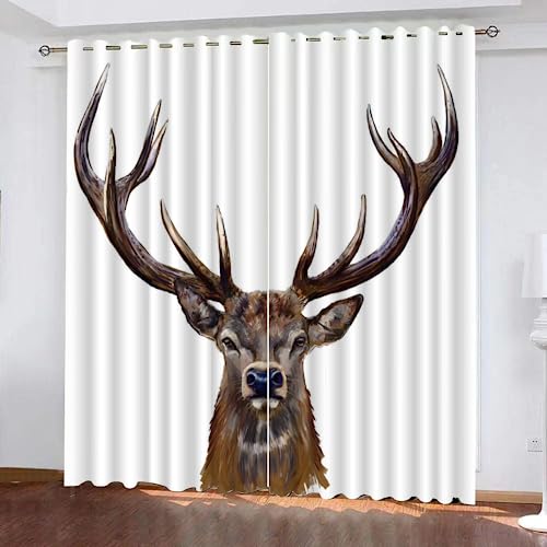 GIOVIA 3D Elch Vorhänge Abdunkelnde Tier Hirsch Kindervorhänge Vorhang mit ösen 2er Set Gardinen Blickdicht Verdunkelungs für Kinderzimmer Schlafzimmer Wohnzimmer B 110 X H 95 cm von GIOVIA