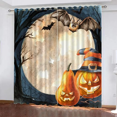 GIOVIA 3D Halloween Gardinen Abdunkelnde Halloween Kürbis Kindervorhänge Vorhang mit ösen 2er Set Vorhänge Blickdicht Verdunkelungs für Kinderzimmer Schlafzimmer Wohnzimmer B 200 X H 160 cm von GIOVIA