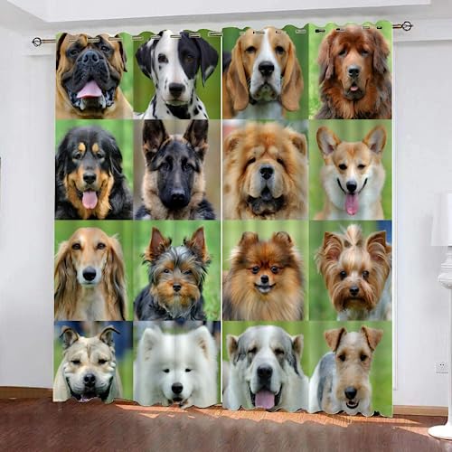 GIOVIA 3D Hund Vorhänge Abdunkelnde Tier Hund Kindervorhänge Vorhang mit ösen 2er Set Gardinen Blickdicht Verdunkelungs für Kinderzimmer Schlafzimmer Wohnzimmer B 110 X H 95 cm von GIOVIA