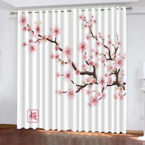 GIOVIA 3D Kirschblüten Gardinen Abdunkelnde Japanischer Stil Kindervorhänge Vorhang mit ösen 2er Set Vorhänge Blickdicht Verdunkelungs für Kinderzimmer Schlafzimmer Wohnzimmer B 140 X H 160 cm von GIOVIA
