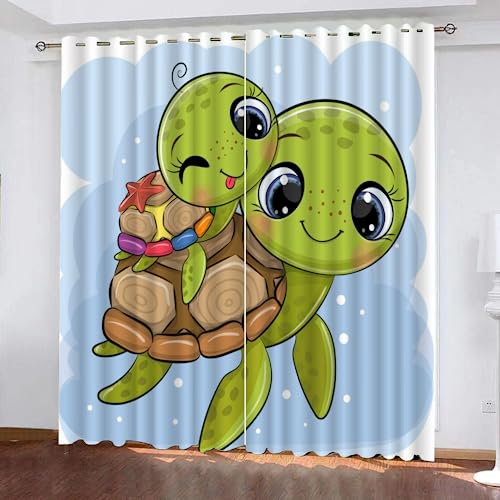 GIOVIA 3D Meeresschildkröte Gardinen Abdunkelnde Kawaii Schildkröte Kindervorhänge Vorhang mit ösen 2er Set Vorhänge Blickdicht Verdunkelungs für Kinderzimmer Schlafzimmer Wohnzimmer B 200 X H 160 cm von GIOVIA