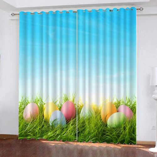 GIOVIA 3D Ostern Gardinen Abdunkelnde Ostern Kindervorhänge Vorhang mit ösen 2er Set Vorhänge Blickdicht Verdunkelungs für Kinderzimmer Schlafzimmer Wohnzimmer B 140 X H 160 cm von GIOVIA