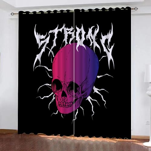 GIOVIA 3D Schädel Gardinen Abdunkelnde Gothic Totenkopf Kindervorhänge Vorhang mit ösen 2er Set Vorhänge Blickdicht Verdunkelungs für Kinderzimmer Schlafzimmer Wohnzimmer B 140 X H 160 cm von GIOVIA