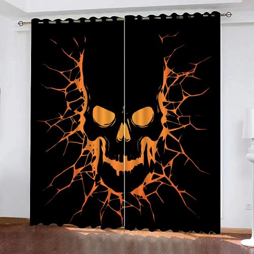 GIOVIA 3D Schädel Gardinen Abdunkelnde Gothic Totenkopf Kindervorhänge Vorhang mit ösen 2er Set Vorhänge Blickdicht Verdunkelungs für Kinderzimmer Schlafzimmer Wohnzimmer B 140 X H 160 cm von GIOVIA