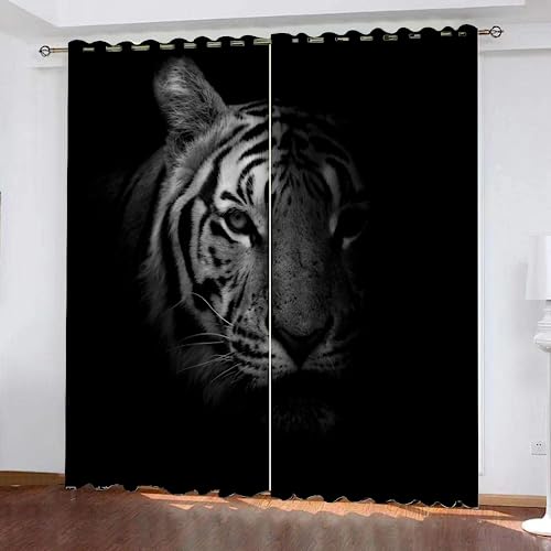 GIOVIA 3D Tiger Gardinen Abdunkelnde Tier Tiger Kindervorhänge Vorhang mit ösen 2er Set Vorhänge Blickdicht Verdunkelungs für Kinderzimmer Schlafzimmer Wohnzimmer B 140 X H 160 cm von GIOVIA