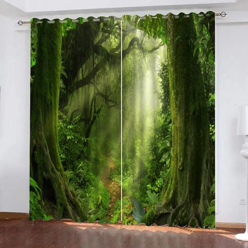 GIOVIA 3D Wald Vorhänge Abdunkelnde mit ösen 2 Stücks Gardinen Blickdicht Verdunkelungs Tropisch Dschungel Kälteschutz Scheibengardinen für Junge Mädchen Schlafzimmer B 280 X H 260 cm von GIOVIA
