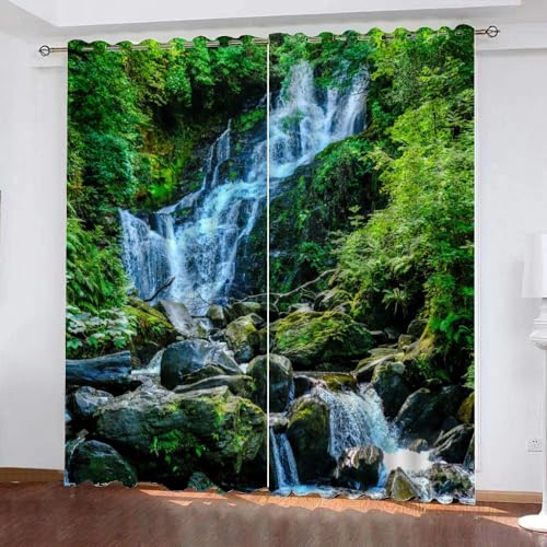 GIOVIA 3D Wasserfall Vorhänge Abdunkelnde mit ösen 2 Stücks Gardinen Blickdicht Verdunkelungs Natur Wasserfall Kälteschutz Scheibengardinen für Junge Mädchen Schlafzimmer B 280 X H 260 cm von GIOVIA