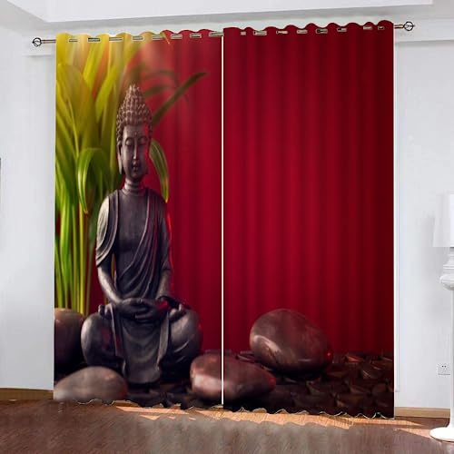 GIOVIA 3D Zen Vorhänge Abdunkelnde mit ösen 2 Stücks Gardinen Blickdicht Verdunkelungs Böhmenblätter Kälteschutz Scheibengardinen für Junge Mädchen Schlafzimmer B 280 X H 260 cm von GIOVIA