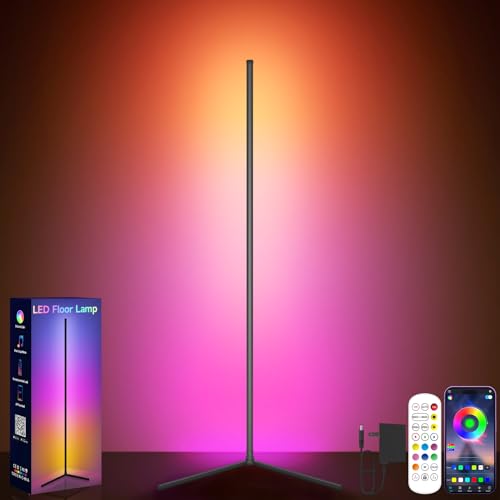 GIPOYENT Corner Floor Light, RGB LED Corner Lamp with Music Sync, Smart App and Remote Control Ambience Light with Music Sync, LED Lamp with 16 Million Colors for Bedroom, Living Room Gaming Room (1) von GIPOYENT
