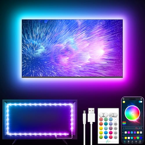 GIPOYENT TV LED Lichter, 13.1Ft TV LED Lichter für 40-65 Zoll, LED TV Hintergrund mit Bluetooth Funktion - RGB Farbwechselnder Lichtstreifen für Heimkino(13.1FT for 32"-65" TV) von GIPOYENT