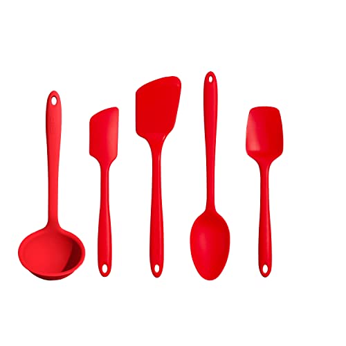 GIR: Get It Right – 5-teiliges Silikonutensilien-Set – Schöpflöffel, Pfannenwender, Wender, Löffel und Löffel – antihaftbeschichtet, hitzebeständig und spülmaschinenfest – rote von GIR