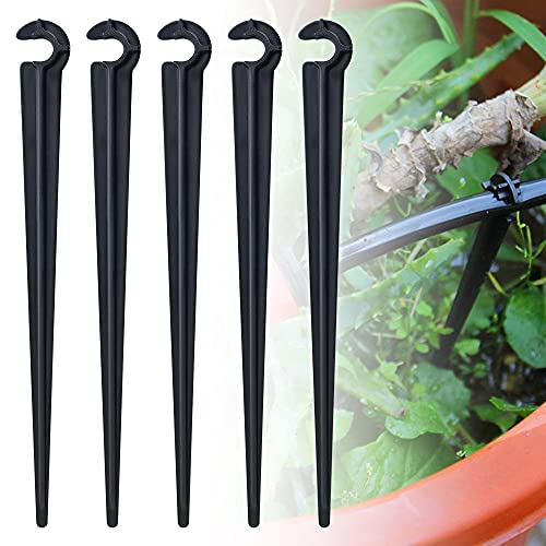 GIRAFEDA 100 Stück Micro Drip Rohrhalter PE Gartenschlauch Microdrip Erdnägel Schwarz Leitungshalter Tropfrohr Schlauchhalter Micro Drip 11cm lang Gartenschlauch Erdanker Befestigungsanker für Garten von GIRAFEDA